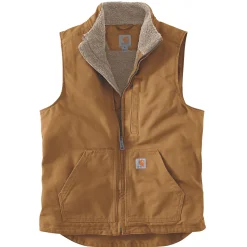 CARHARTT LOOSE FIT WASHED DUCK SHERPA-LINED MOCK-NECK VEST VEST M BRUN