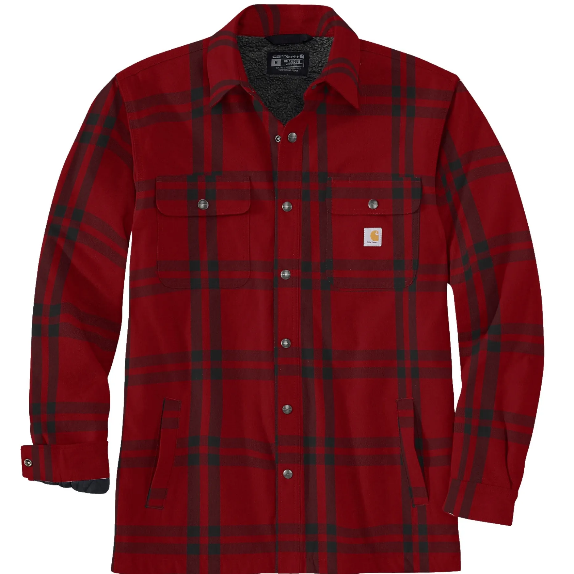 CARHARTT RELAXED FIT FLANNEL SHERPA-LINED SHIRT JAC SKJORTEJAKKE L RØD TERNET