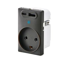 FESH SWITCH CURVELINE 2 X USB STIKKONTAKT KOKSGRÅ 1,5 MODUL M/JORD