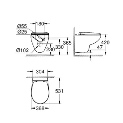 GROHE BAU CERAMIC M/SOFT CLOSE SÆDE VÆGHÆNGT TOILET