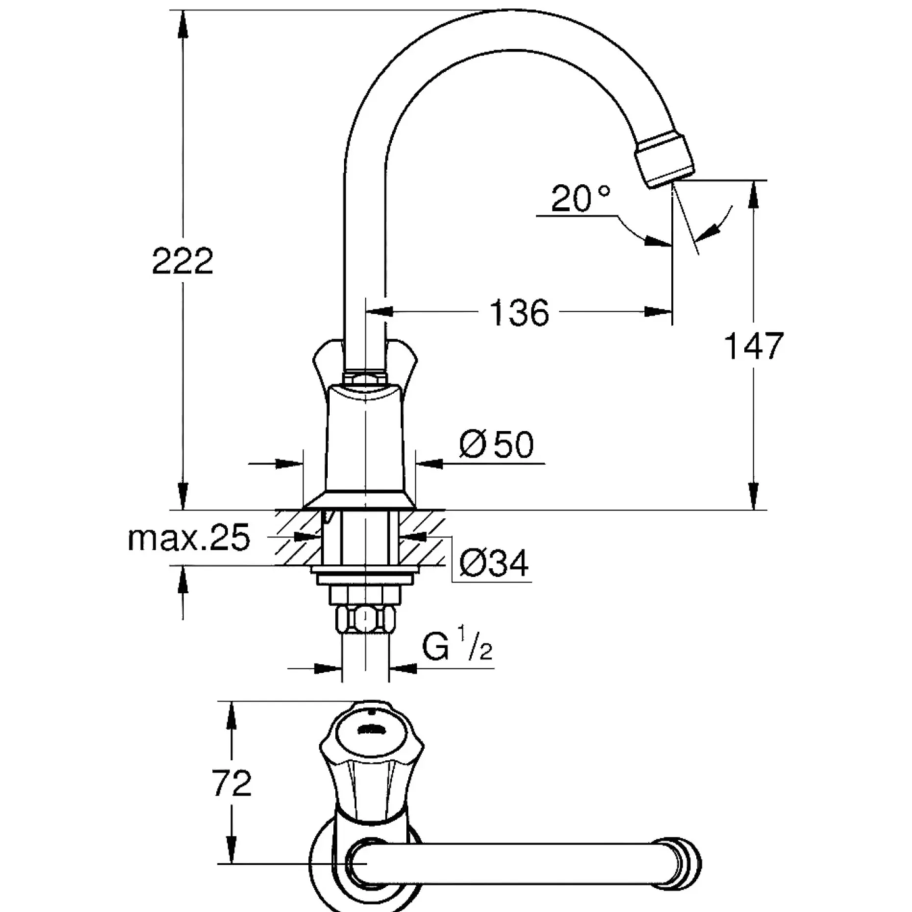 GROHE COSTA HÅNDVASKARMATUR 1-GREB KROM