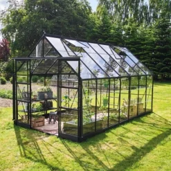 HALLS ICON 8 DRIVHUS EKSKL. SOKKEL 3 MM DELT GLAS SORT 11,2 M2