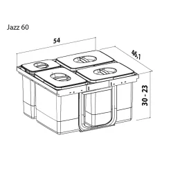 JUVEL JAZZ60-5 AFFALDSSORTERING GRÅ. BEHOLDERE I GRÅ 2X12L,3X5L