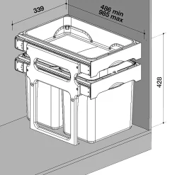 JUVEL TANK40-3 AFFALDSSORTERING GRÅ. BEHOLDERE I 3 FARVER 1X16L, 2X8L
