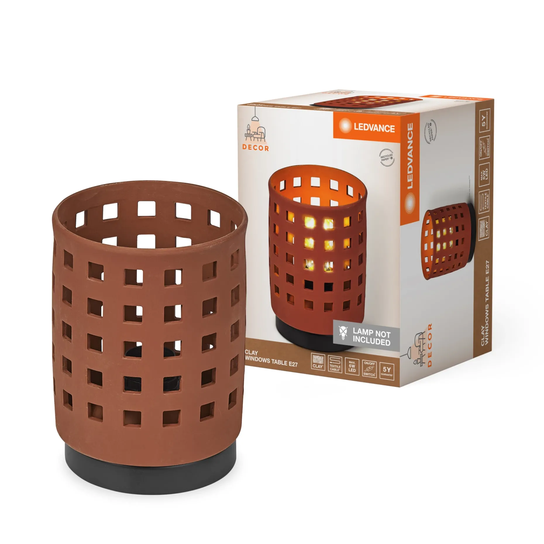 LEDVANCE DECOR CLAY BORDLAMPE BRUN 28,3 CM