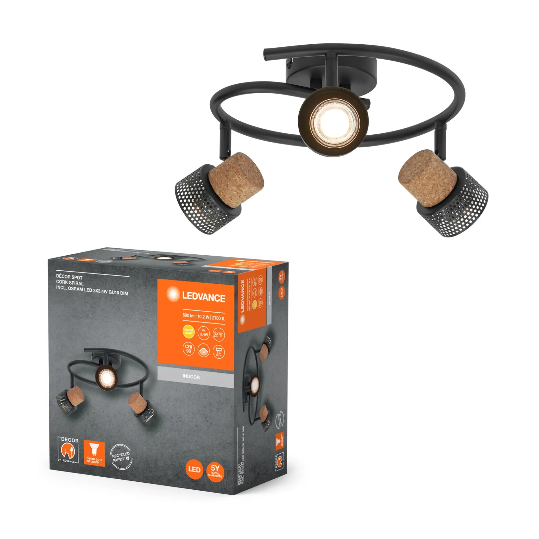 LEDVANCE DECOR CORK SPOTLAMPE SORT GU10 10,2W