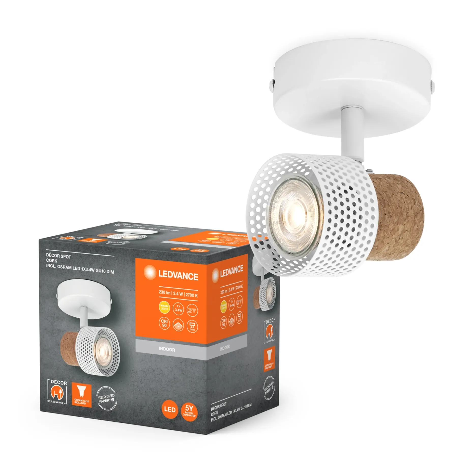 LEDVANCE DECOR CORK SPOTLAMPE HVID GU10 3,4W