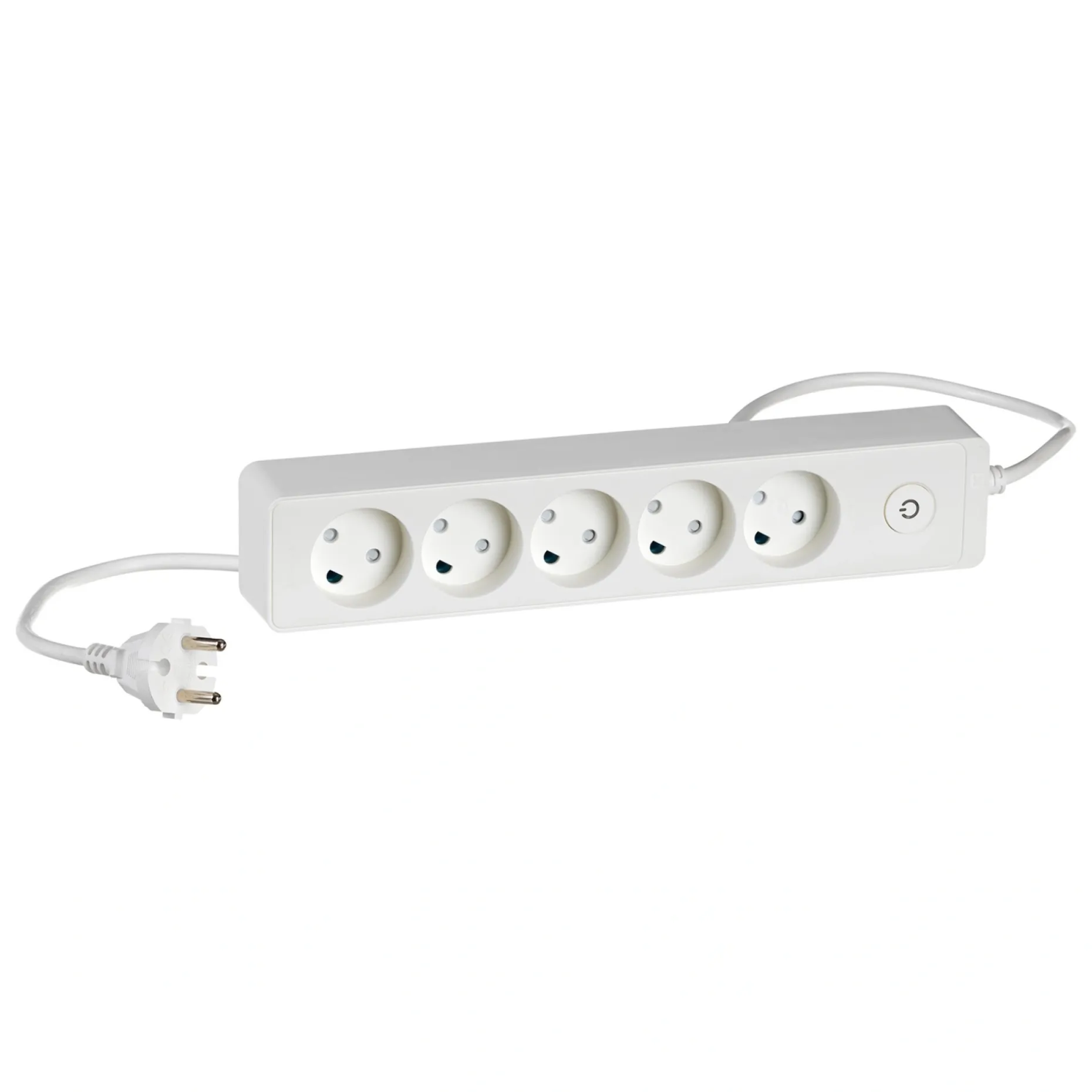 LK STIKDÅSE 5 UDTAG U/JORD M/AFBRYDER HVID 1,5 M KABEL
