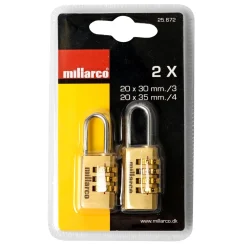 MILLARCO KODELÅS - HÆNGELÅS 20X30 MM + 20X35 MM MESSING 2 STK