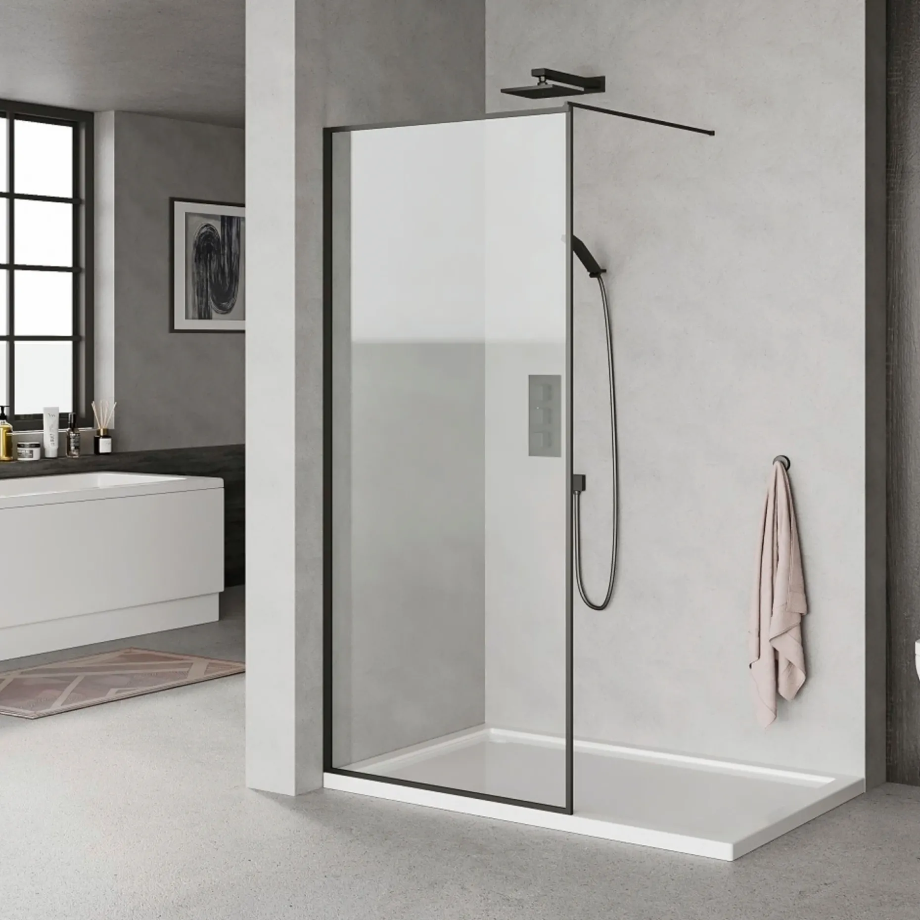 MILOBAD SORT PROFIL BRUSEVÆG KLART GLAS 80 CM