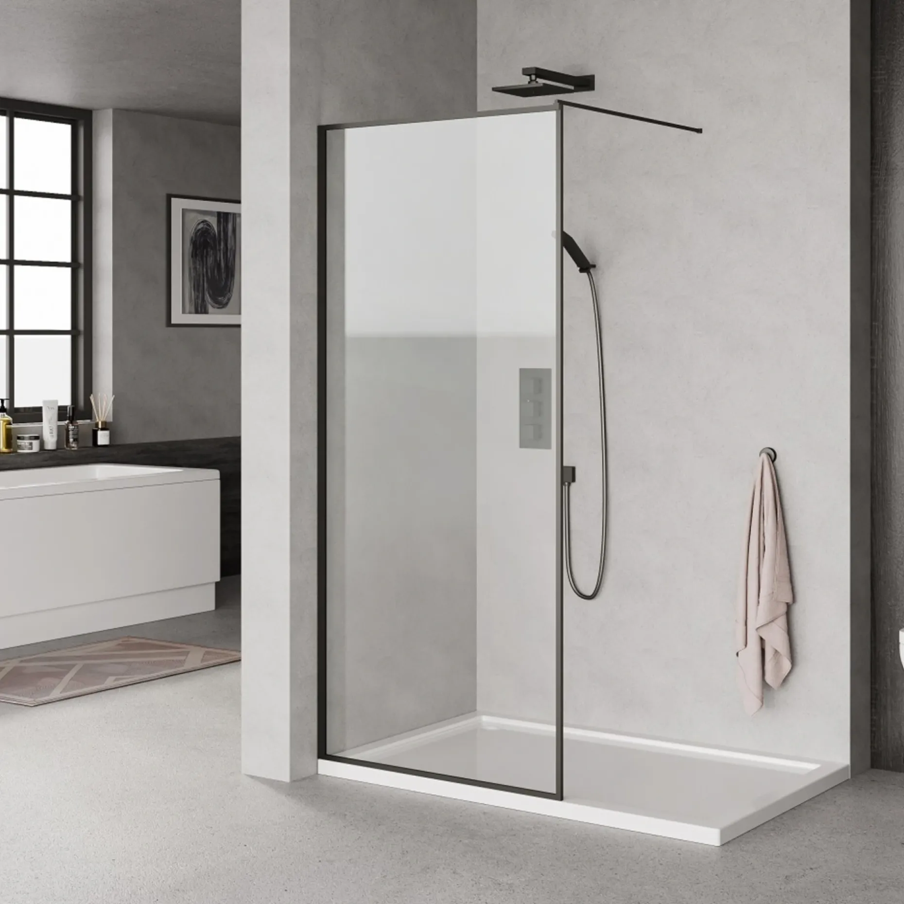 MILOBAD SORT PROFIL BRUSEVÆG KLART GLAS 90 CM