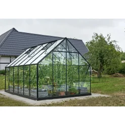 OUTRIUM DRIVHUS INKL. SOKKEL 3 MM DELT GLAS SORT 9,9 M2