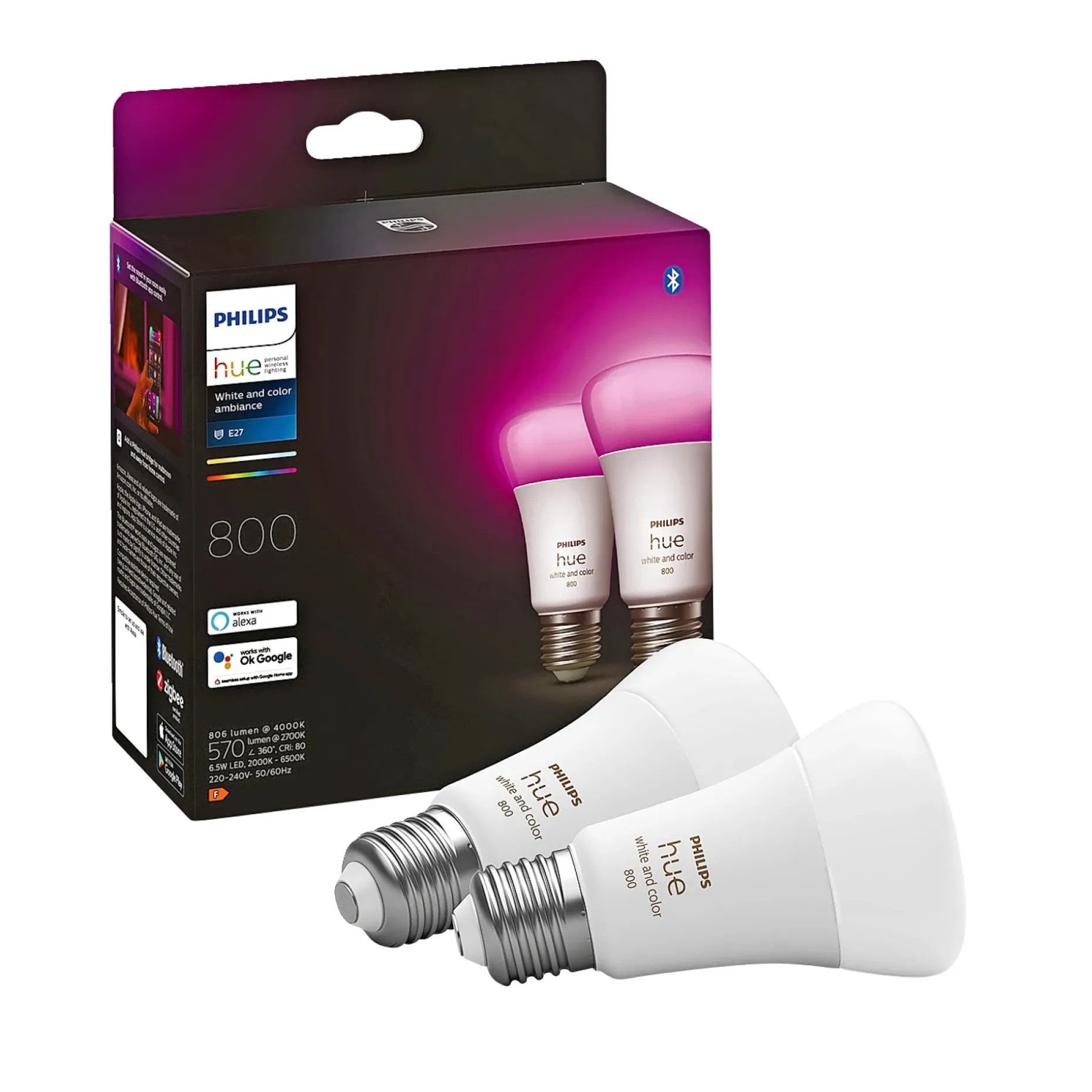 PHILIPS HUE WCA 2-PAK SMART LED PÆRE E27 STANDARD 9W