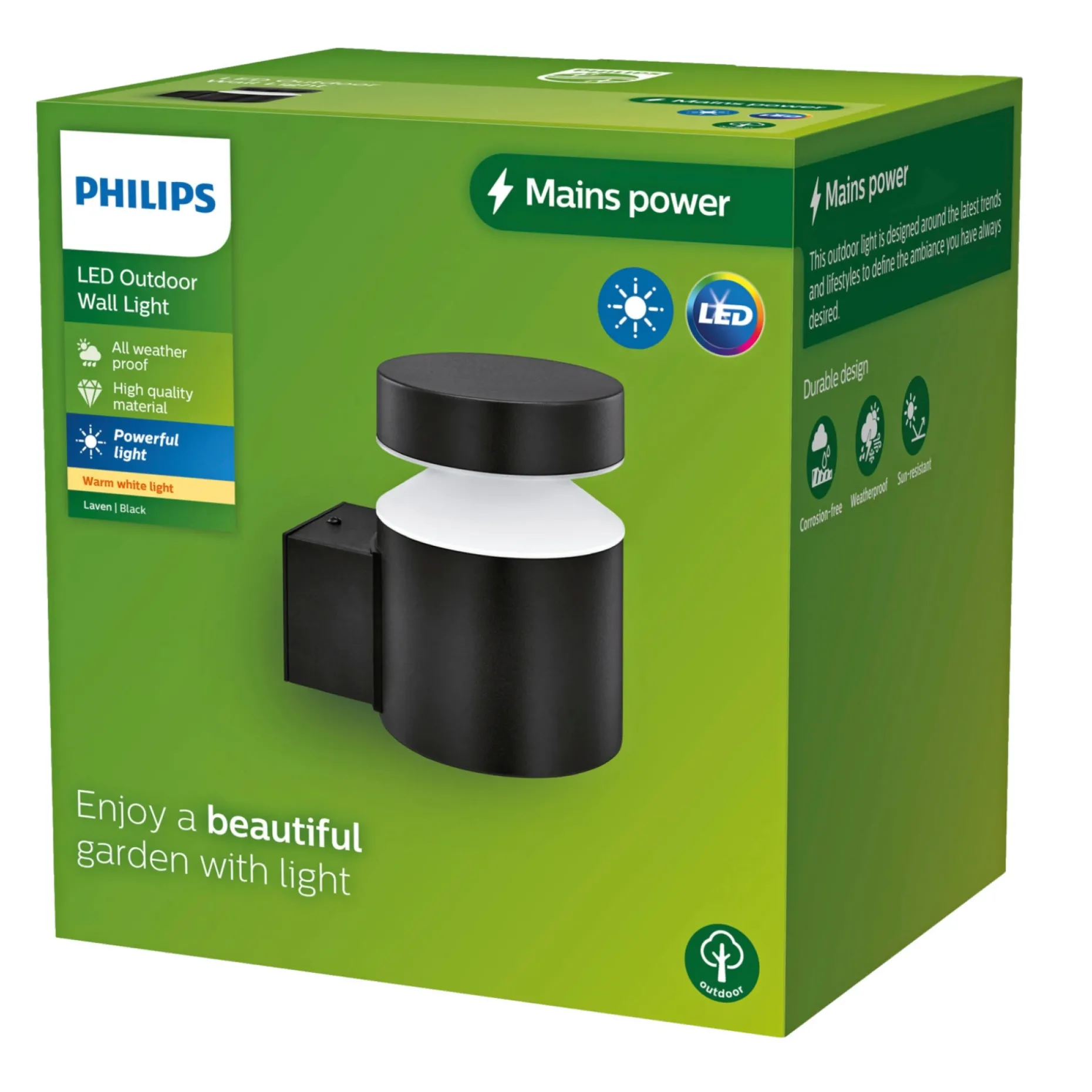 PHILIPS LAVEN UDENDØRS VÆGLAMPE SORT 6W