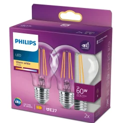 PHILIPS 2-PAK LED PÆRE STANDARD E27 7W