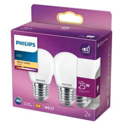 PHILIPS 2-PAK MAT LED PÆRE KRONE E27 2W