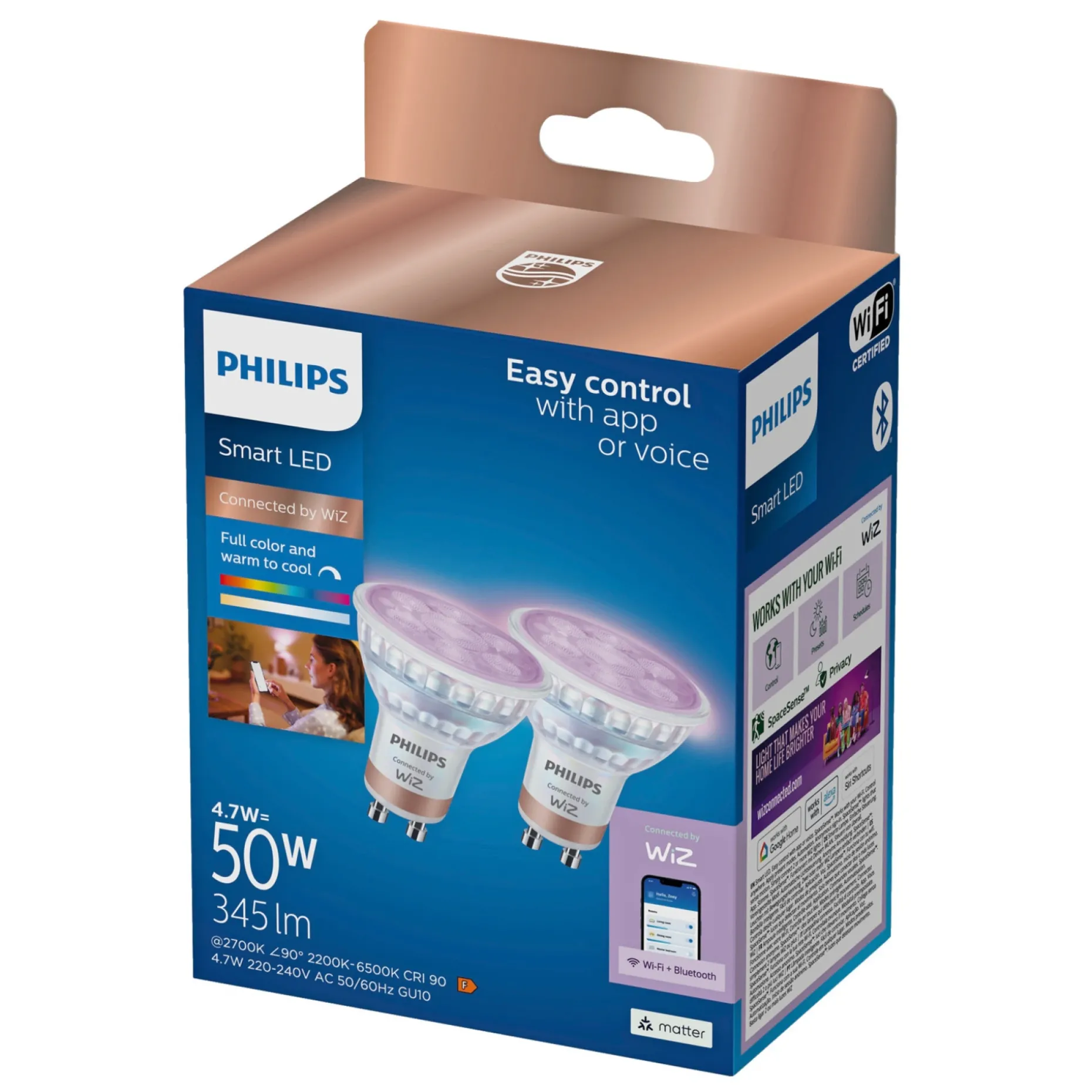 PHILIPS SMART COLOR 2-PAK LED PÆRE GU10 SPOT 5W