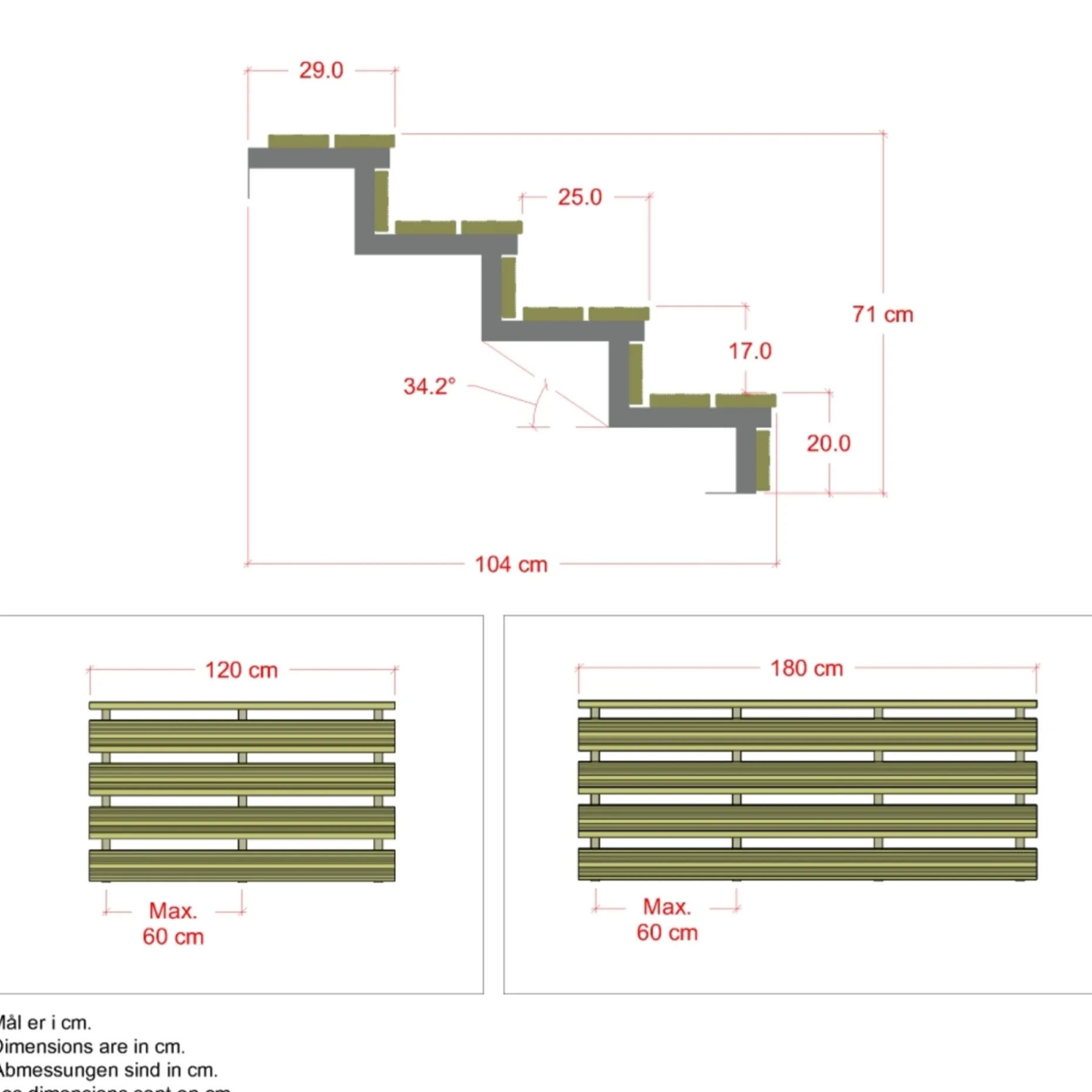 PLUS 4 TRIN TERRASSETRAPPE 1800 X 710 MM