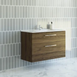 SCANBAD DELTA BADMØBEL BRUN EG MED METALSKUFFER 101 CM