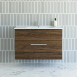 SCANBAD DELTA BADMØBEL BRUN EG MED METALSKUFFER 101 CM