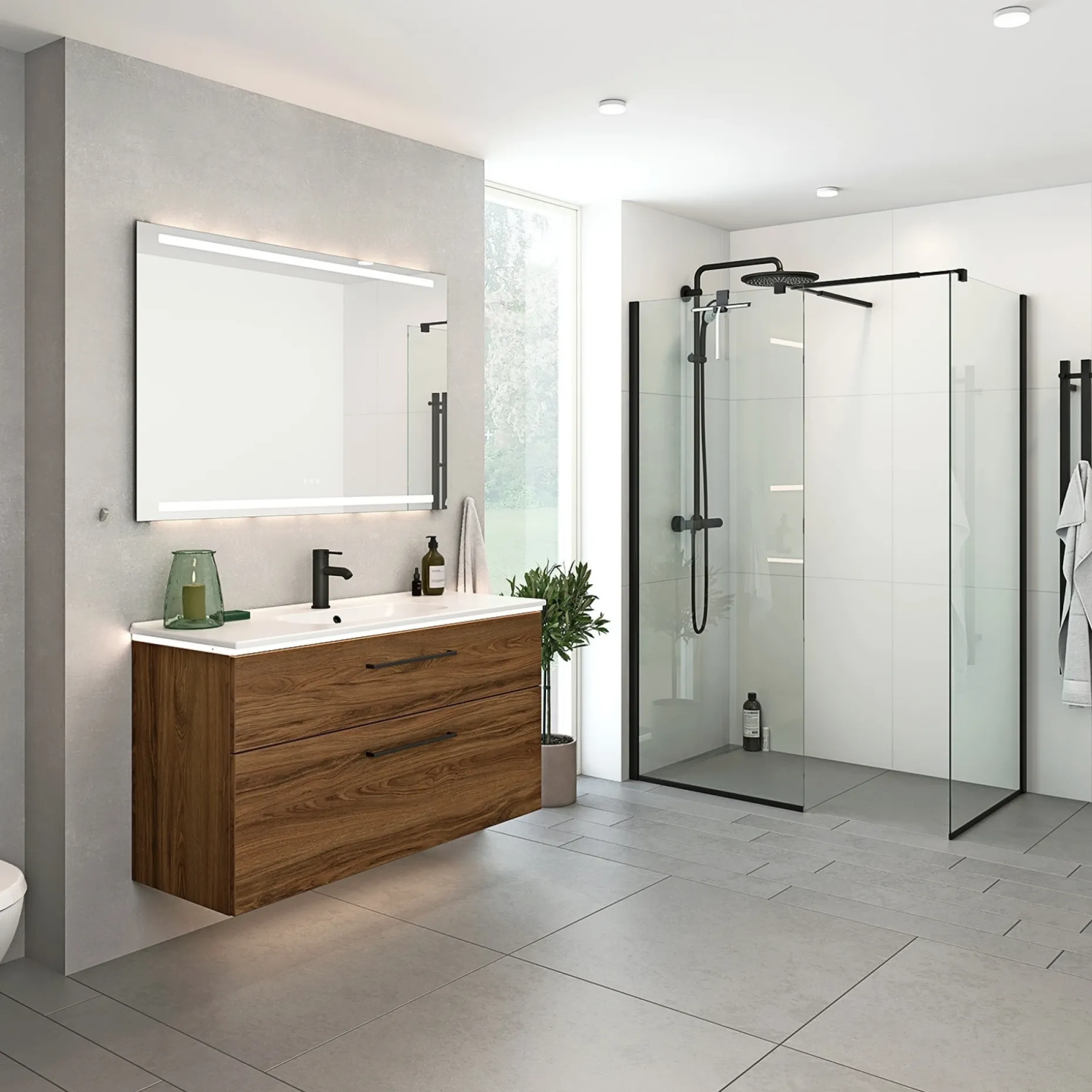 SCANBAD FLEXI D81-01, SORT PROFIL, 1 STK. FAST BRUSEVÆG KLAR GLAS 79 CM