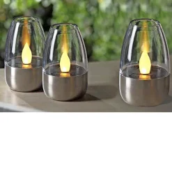 VELI LINE 3-PAK FLAMME SOLCELLE BORDLAMPE STÅL 11 CM