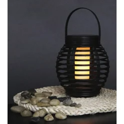 VELI LINE RATTAN FLAME SOLCELLE LANTERNE BRUN 16 CM