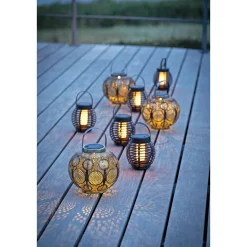VELI LINE RATTAN FLAME SOLCELLE LANTERNE BRUN 16 CM