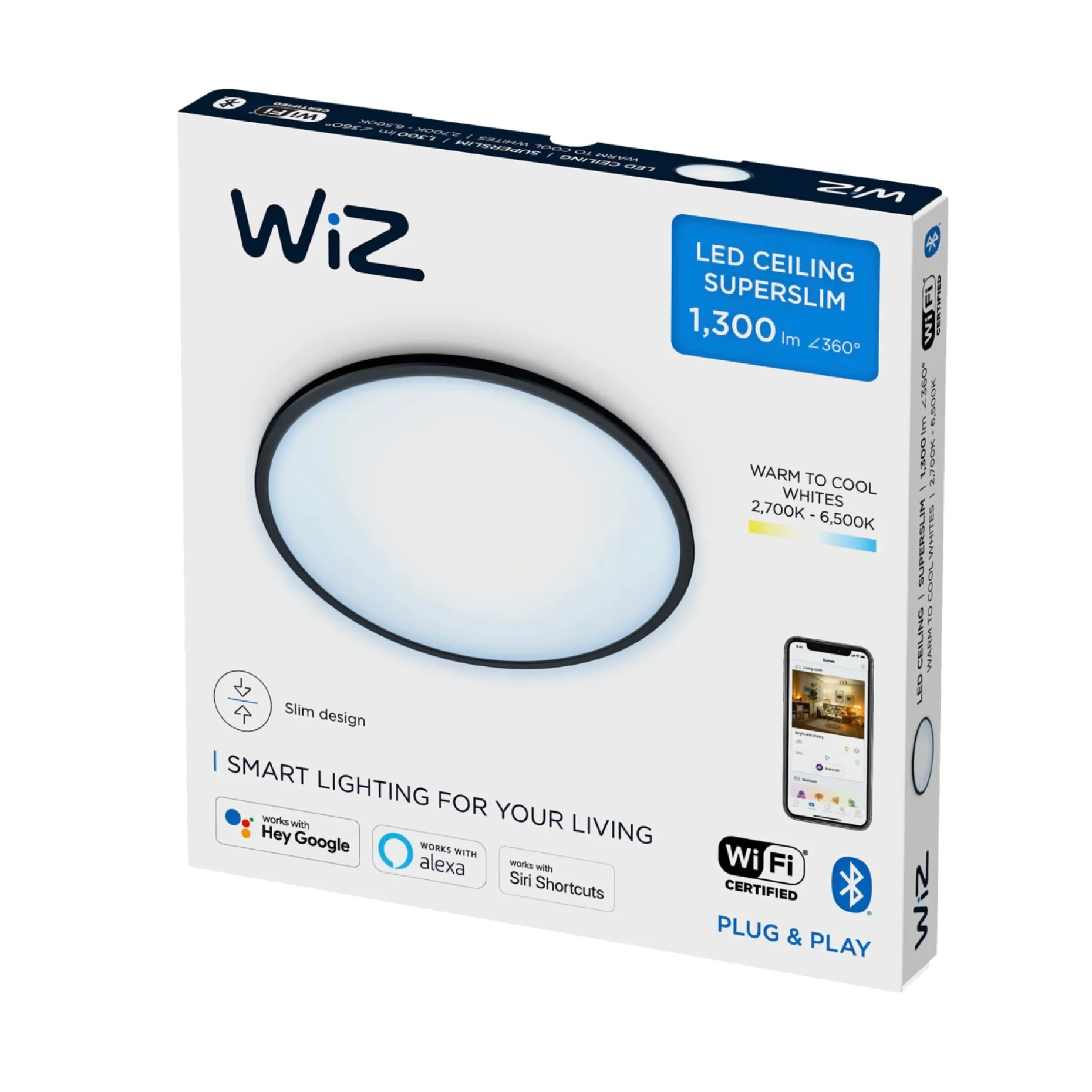 WIZ SUPERSLIM TUNABLE WHITE PLAFOND 14W SORT 24,2 CM